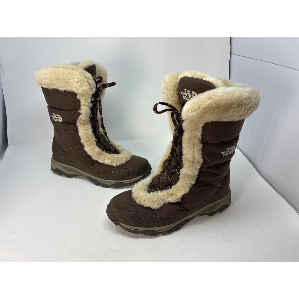 The North Face Nuptse Faux Fur Goose Down Snow Boots Womens 10 Brown Insulated